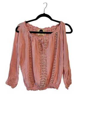 Embroidered Peasant Blouse - Light Pink